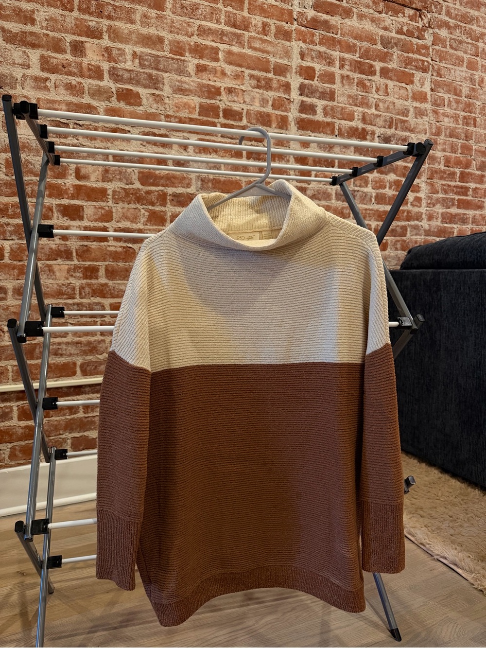 Oversized Women’s Two-Tone Cream and Brown Knit Sweater